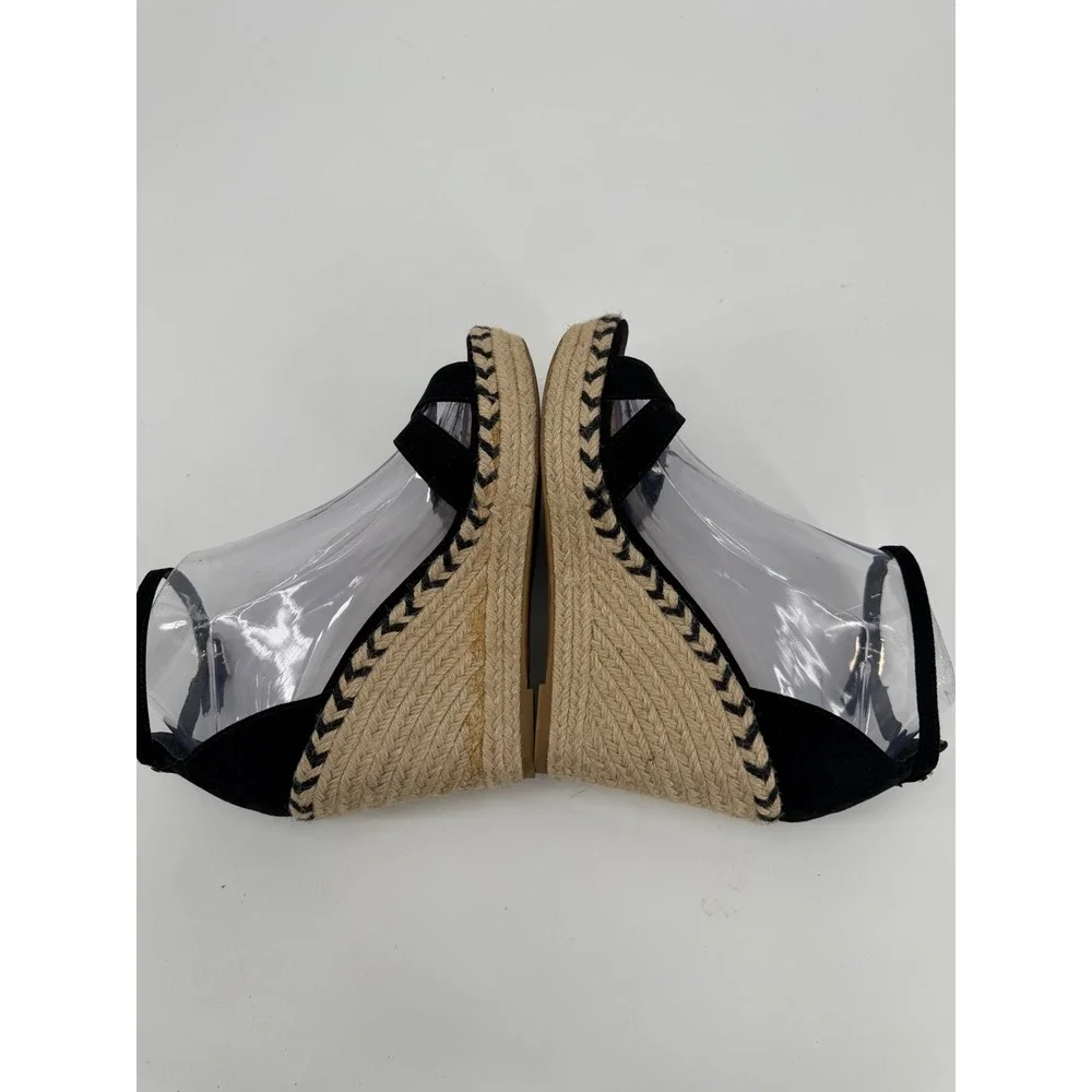 Circus by Sam Edelman Black Espadrille Wedge Sandals Ankle Strap Platform 7.5